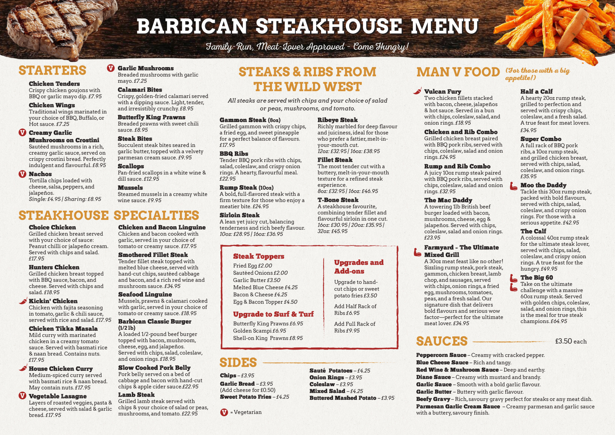 Barbican Steakhouse Menu 2026
